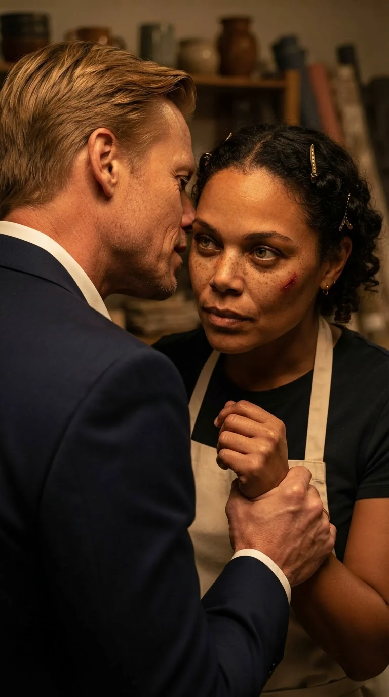Jolene stares up at Dean, wrist in his hand, refusing to look away.