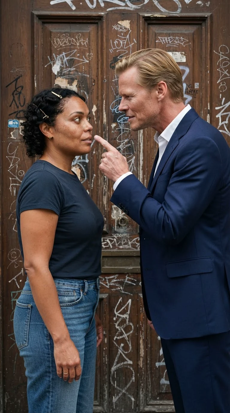 Dean steps in close to Jolene, pointing a finger near her face.