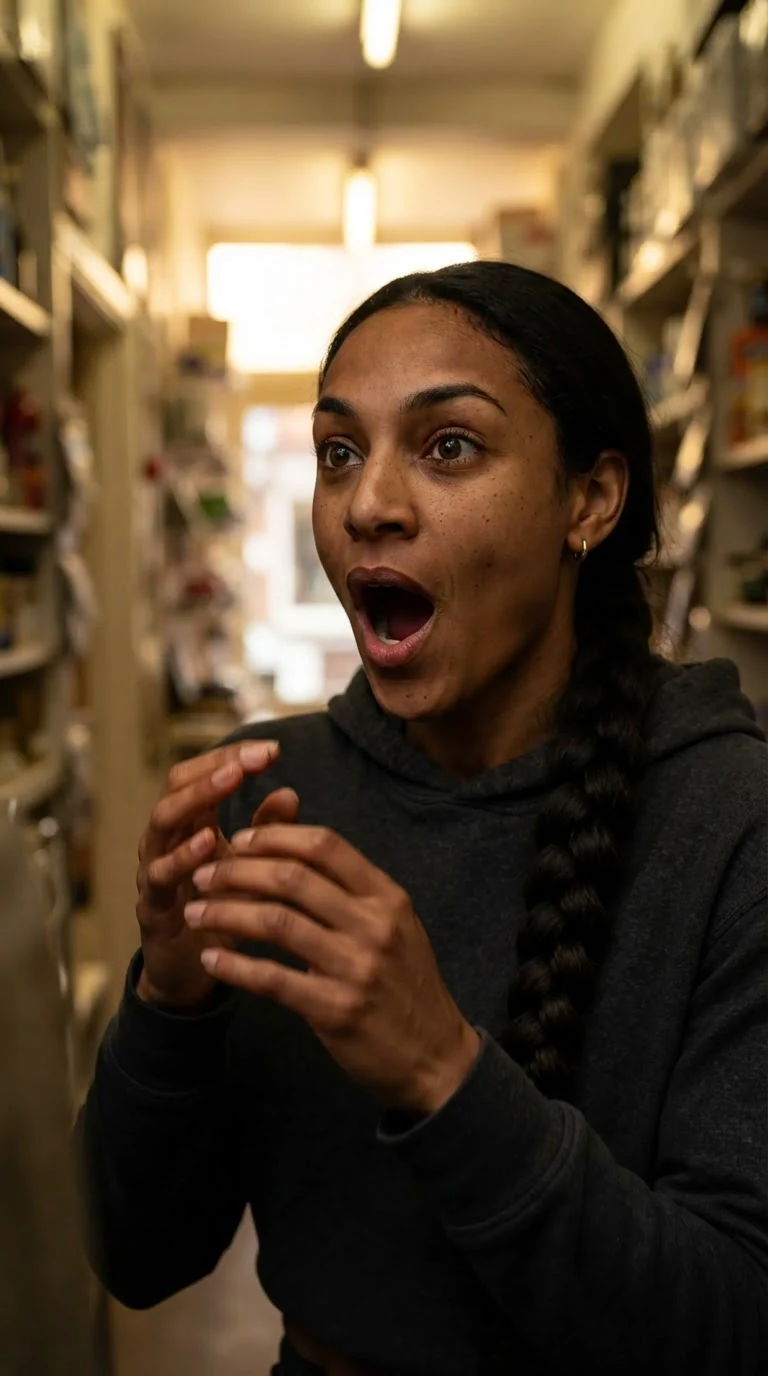 Lupe's face goes wide with shock in the hallway.