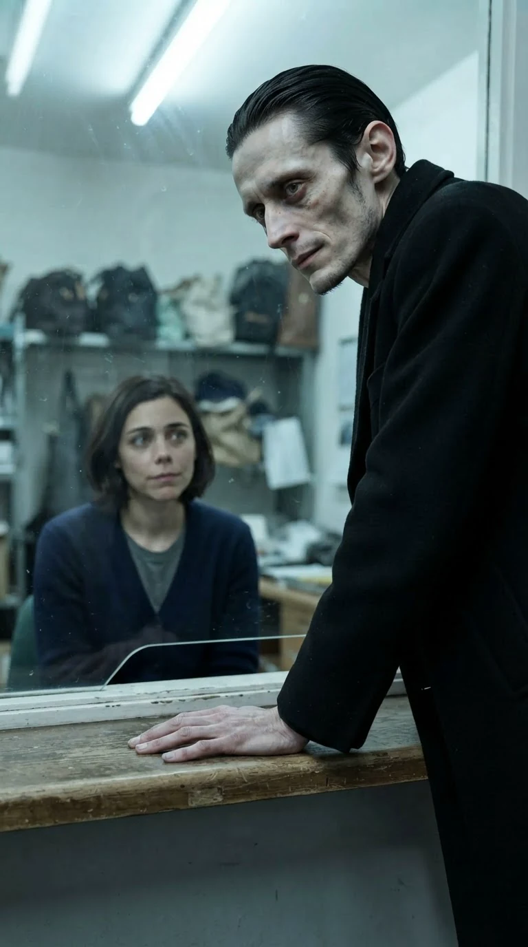 The pale man's hand flattens on the counter, his stare hardening.