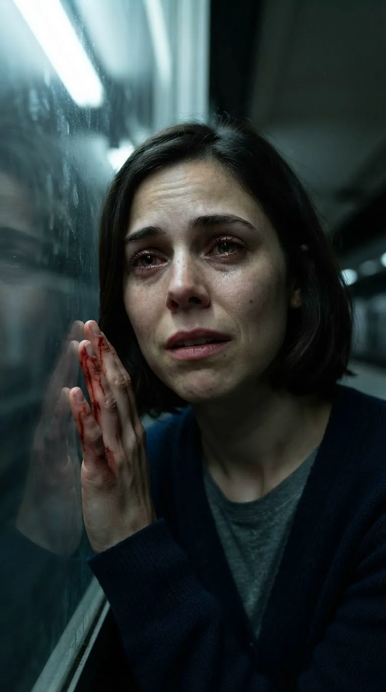 Her eyes go distant as she hangs against the glass, remembering her brother's phone.