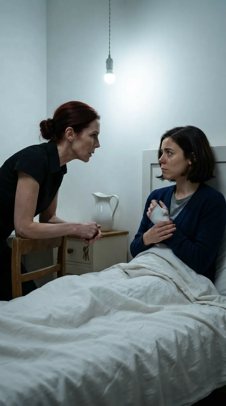 Gwen leaning forward over her keys, delivering a hard warning to Mabel.