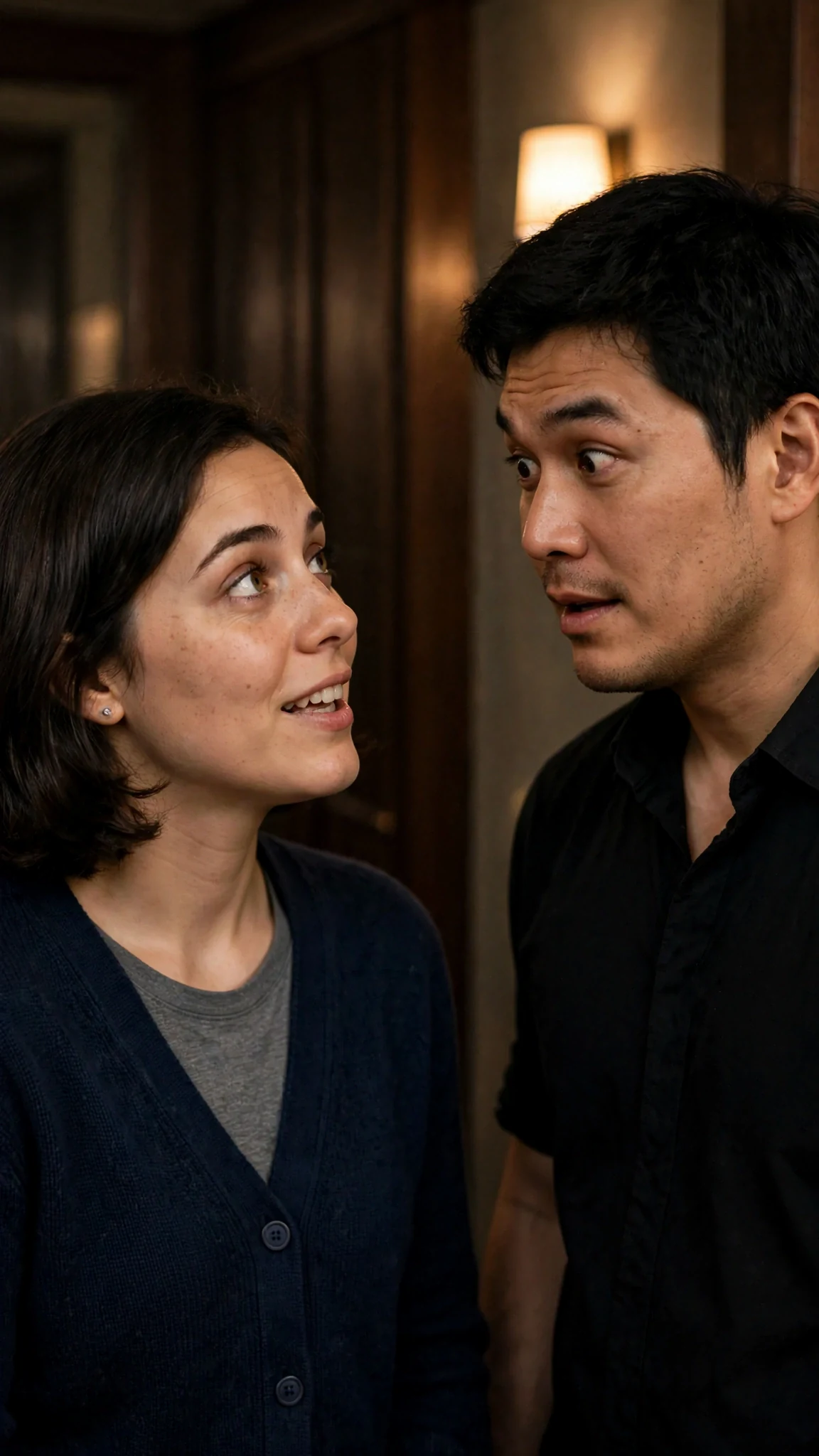 Mabel tells him she is staying, and his eyes come up fast.