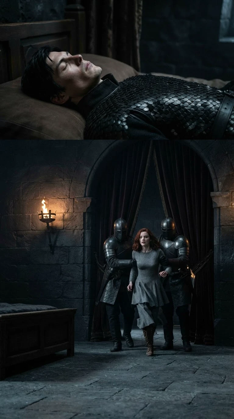 A cold stone chamber where Prince Vaelor lies motionless on a wide bed.