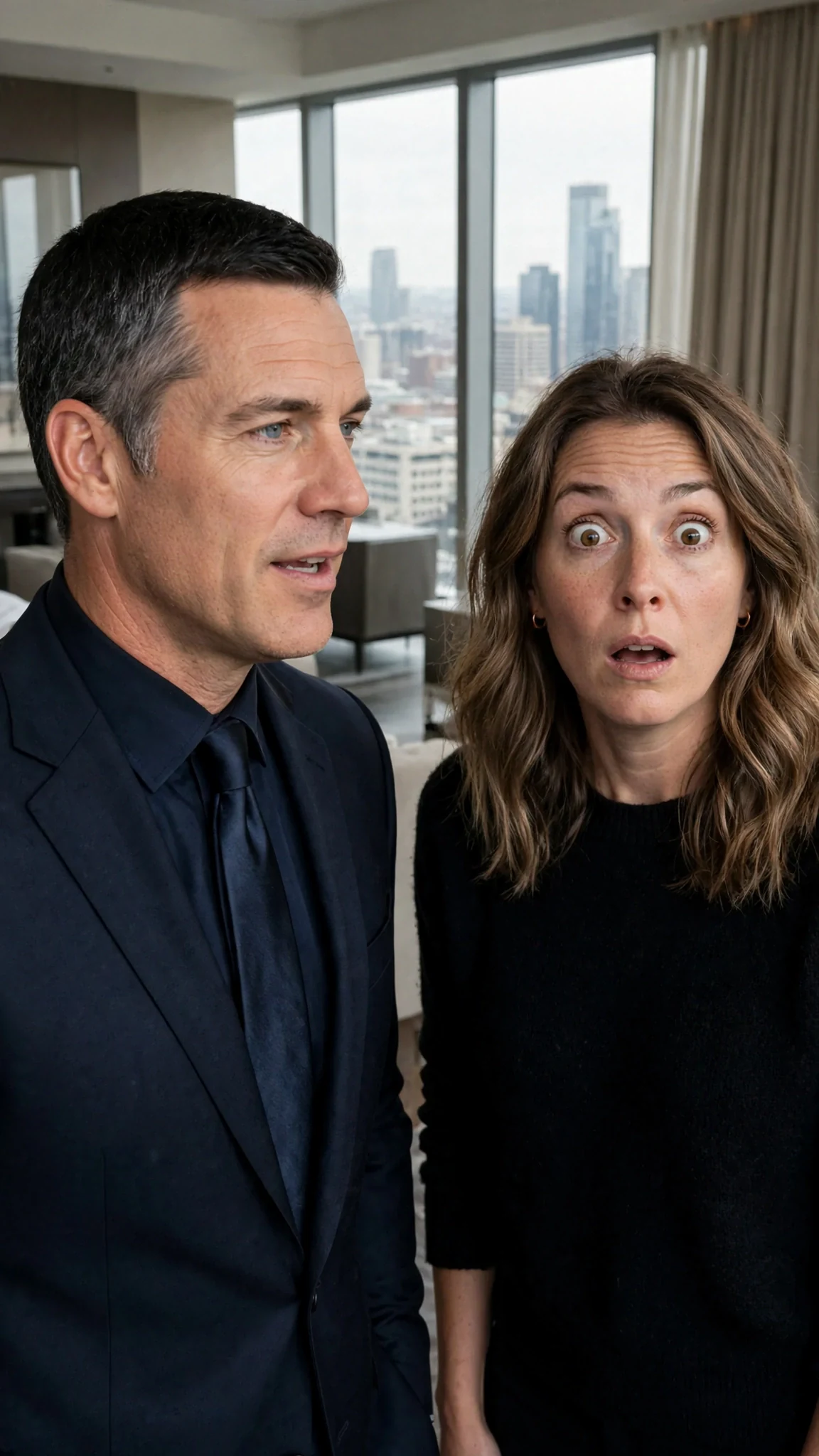 Grant speaks calmly while Lena's face tightens at the threat.