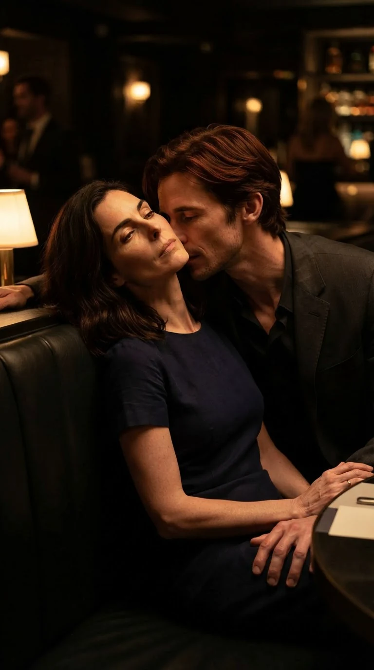 Kellan's mouth on Lena's neck in the booth.