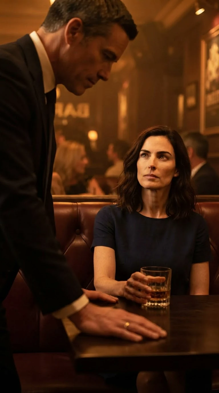 Lena lifts her glass and looks Grant in the eye.