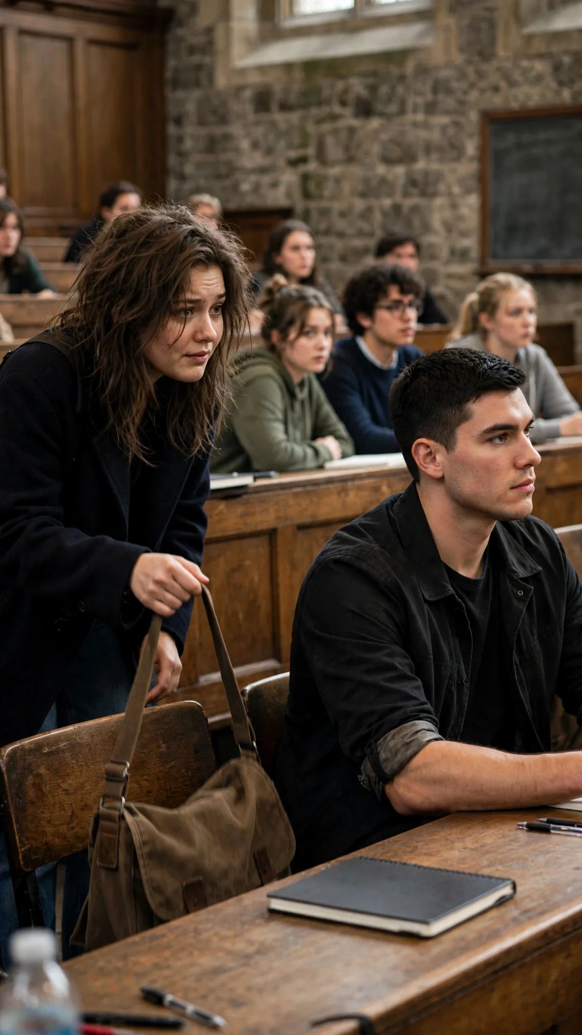 Nell sets her bag on the chair beside the lone young man at the back table.