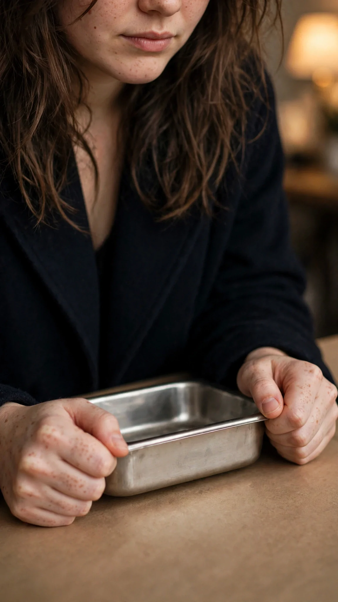 Nell's hands tighten around the edges of her tray.