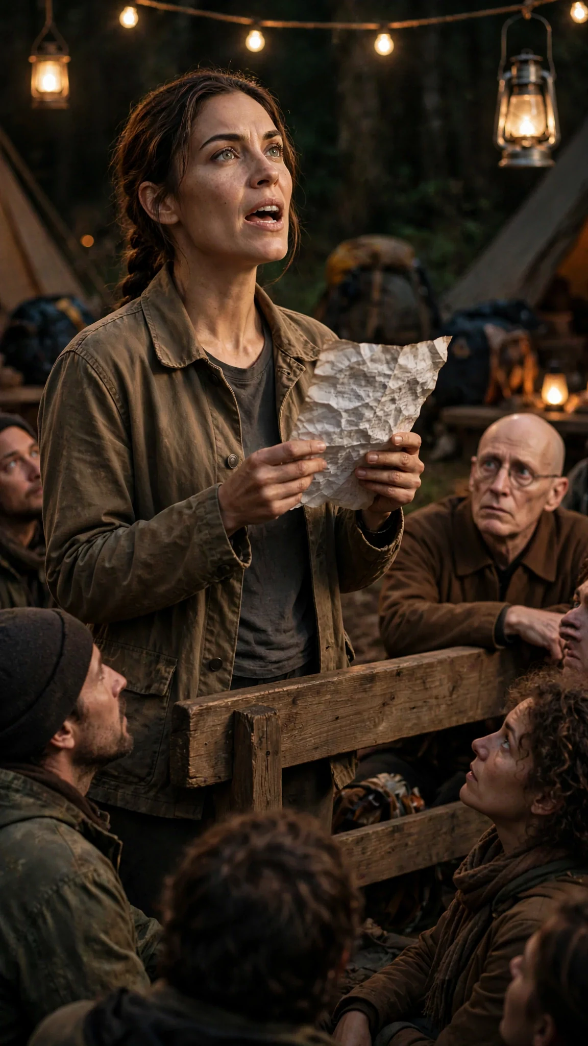 Nessa reads from a creased paper in her hand, chin lifted.