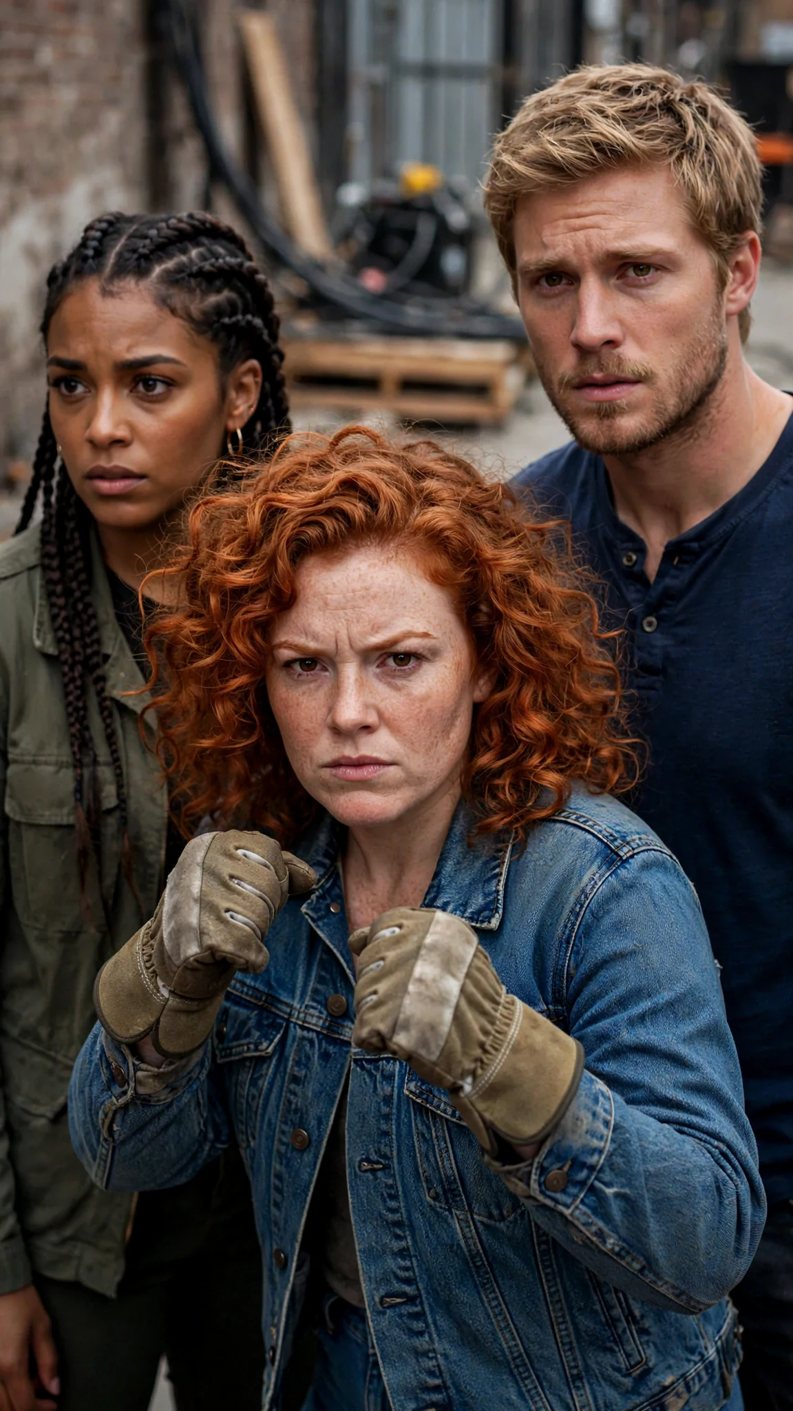 Billie steps between Dax and Nessa, both fists clenched in work gloves.