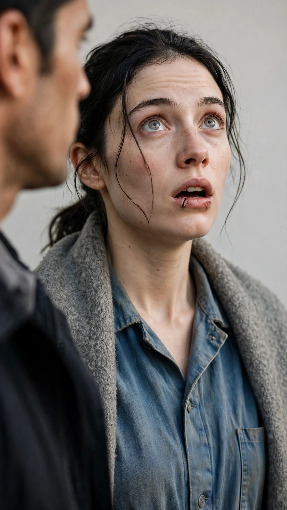 The young woman stares up at the Alpha, eyes wide, mouth open.