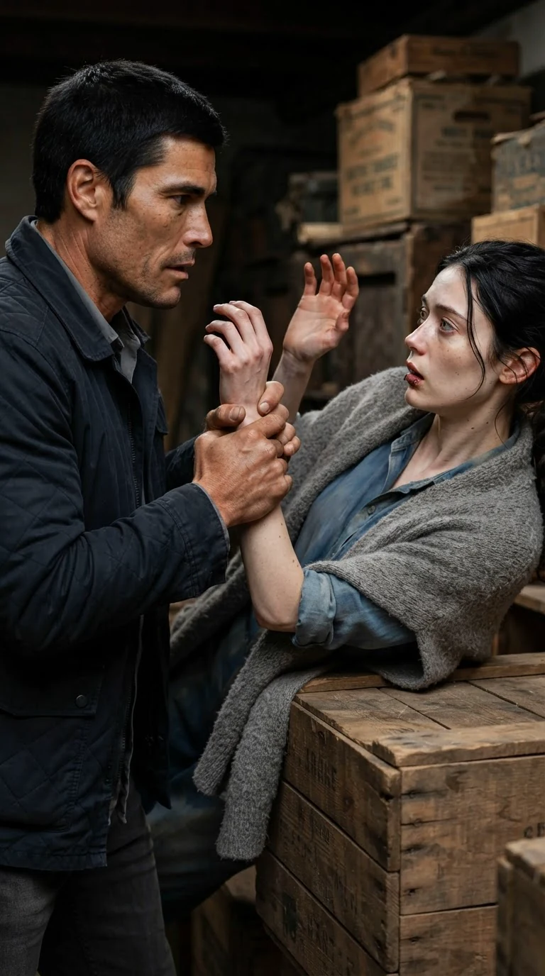 The Alpha seizes the young woman's wrist and jerks it up between them.