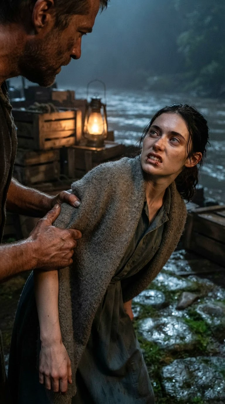 A man's hand grips a young woman's arm as she wrenches away.