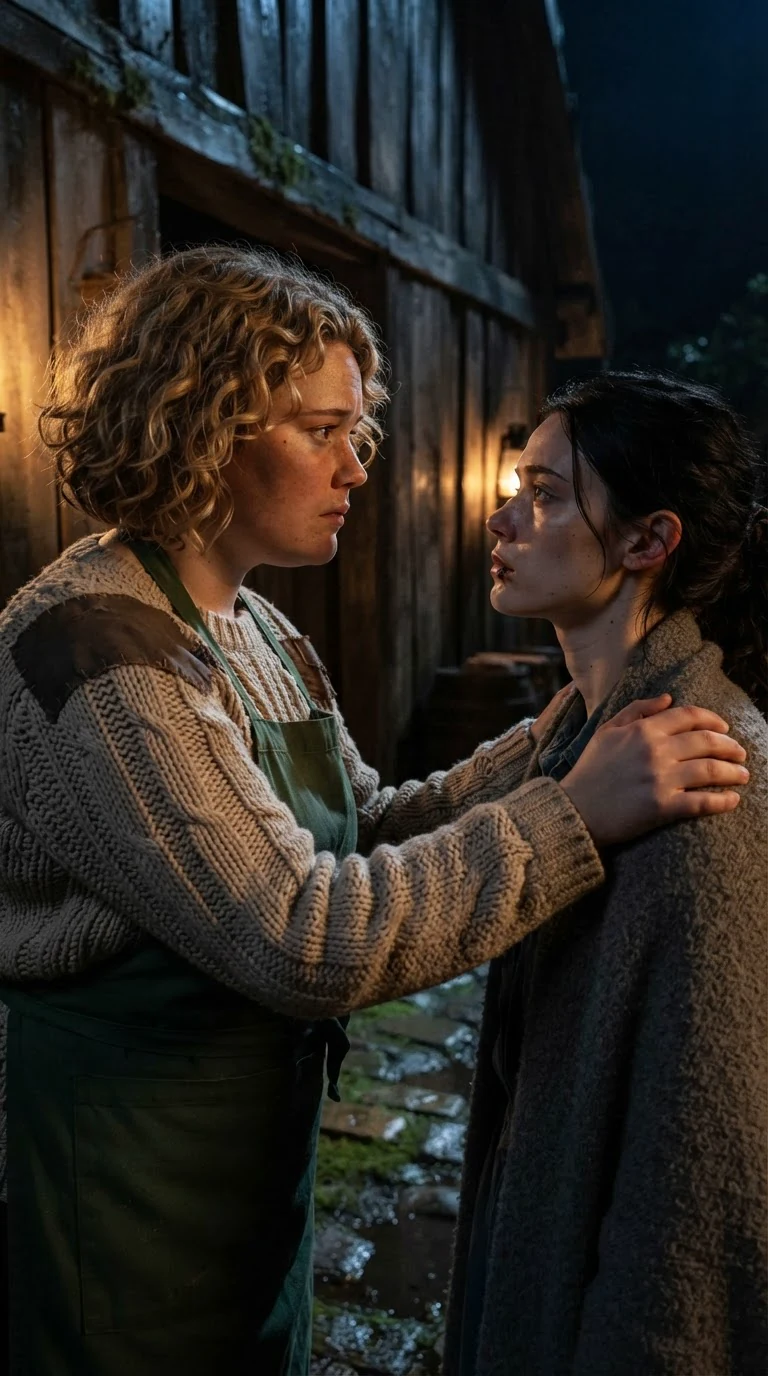 Pella grips Fenna's shoulders, deadly serious in the lantern light.
