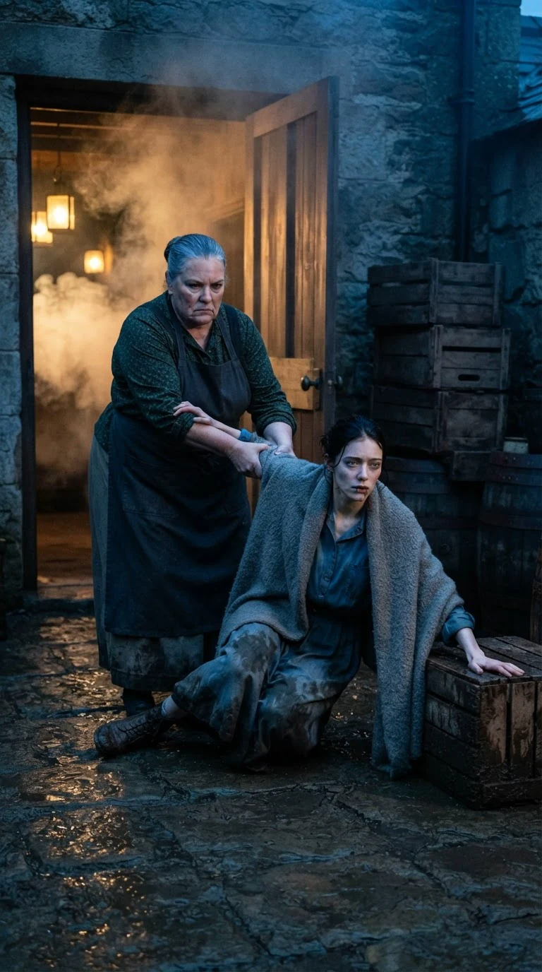 Trudie hauls Fenna by the arm toward the open hall door.