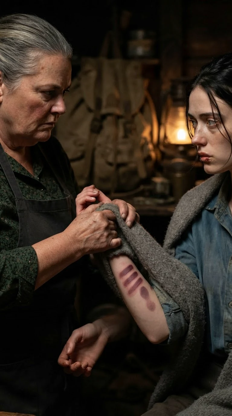 Trudie wrenches Fenna's sleeve up, exposing the dark finger marks on her wrist.