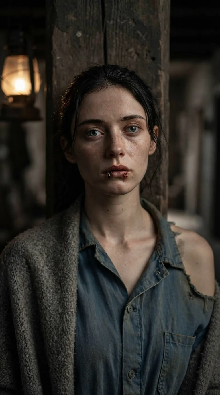 Fenna's face as she hears the Alpha's dismissal, blood on her chin.