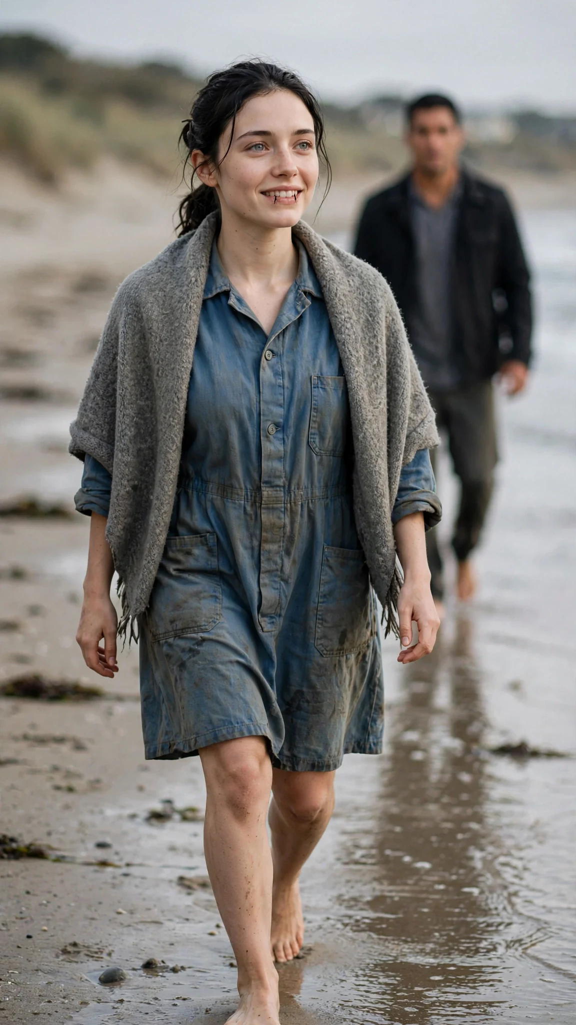 Fenna steps forward onto the sand, eyes fixed on Kester, hope breaking over her face.