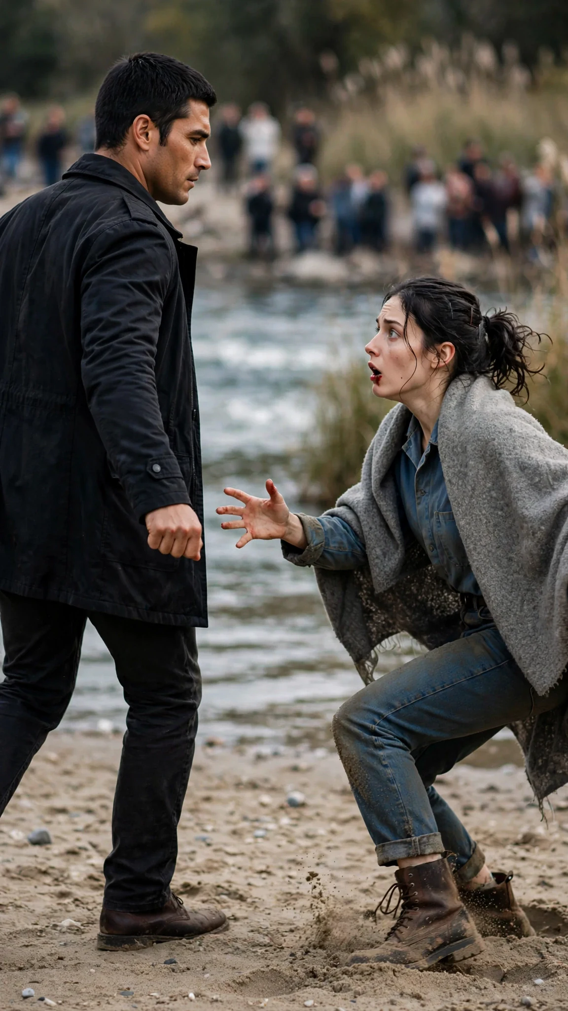 Her hand falling free as he pulls his away, her stumbling back a step.