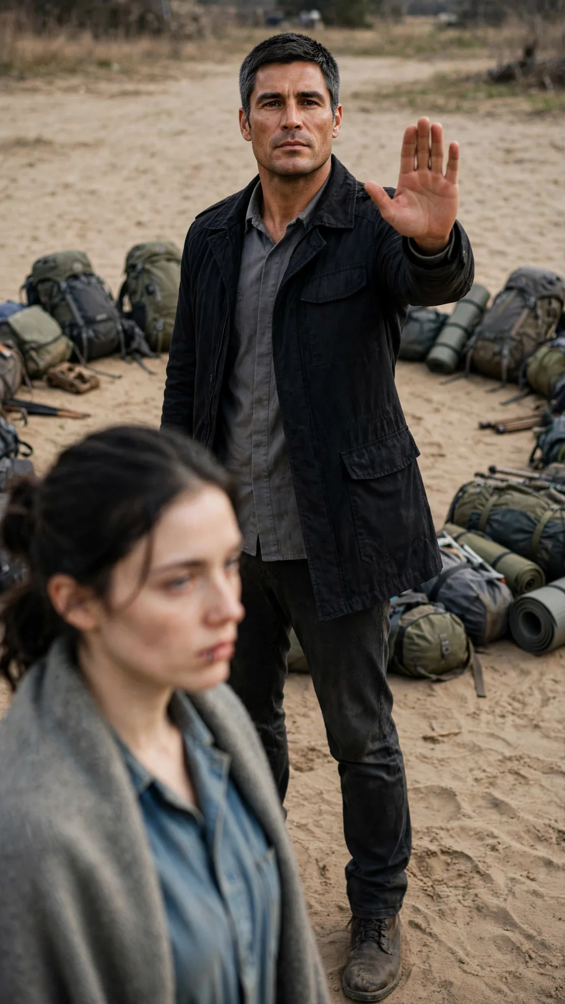 The Alpha standing tall before the pack, mouth open in refusal, hand still raised.