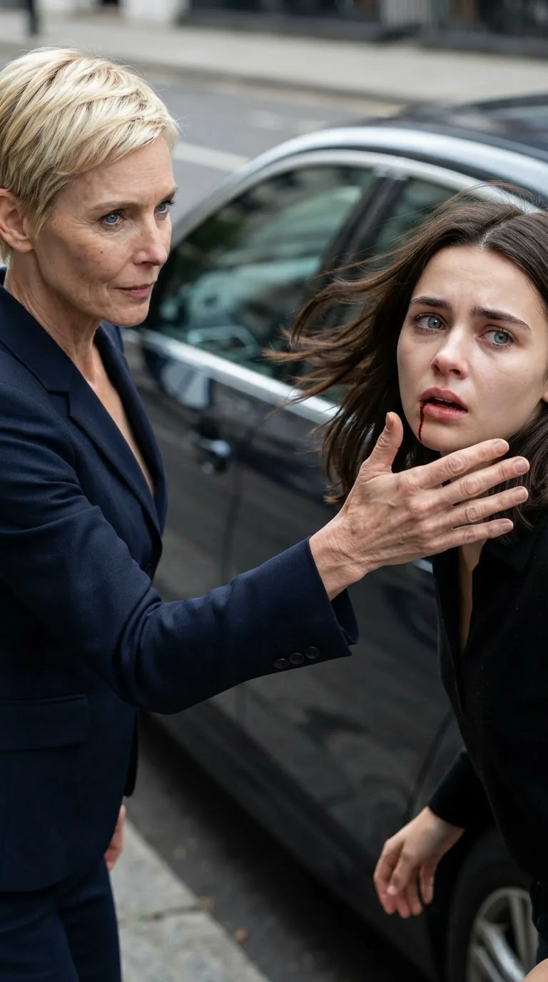 Delia's open hand cracks across Sienna's face, blood beading on Sienna's split lip.