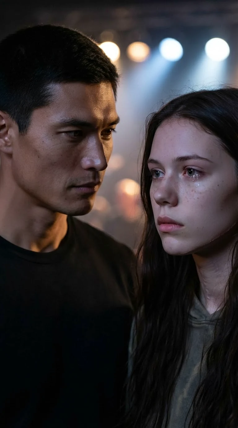Cato half turns to Sienna, his face softer now, hers stunned.