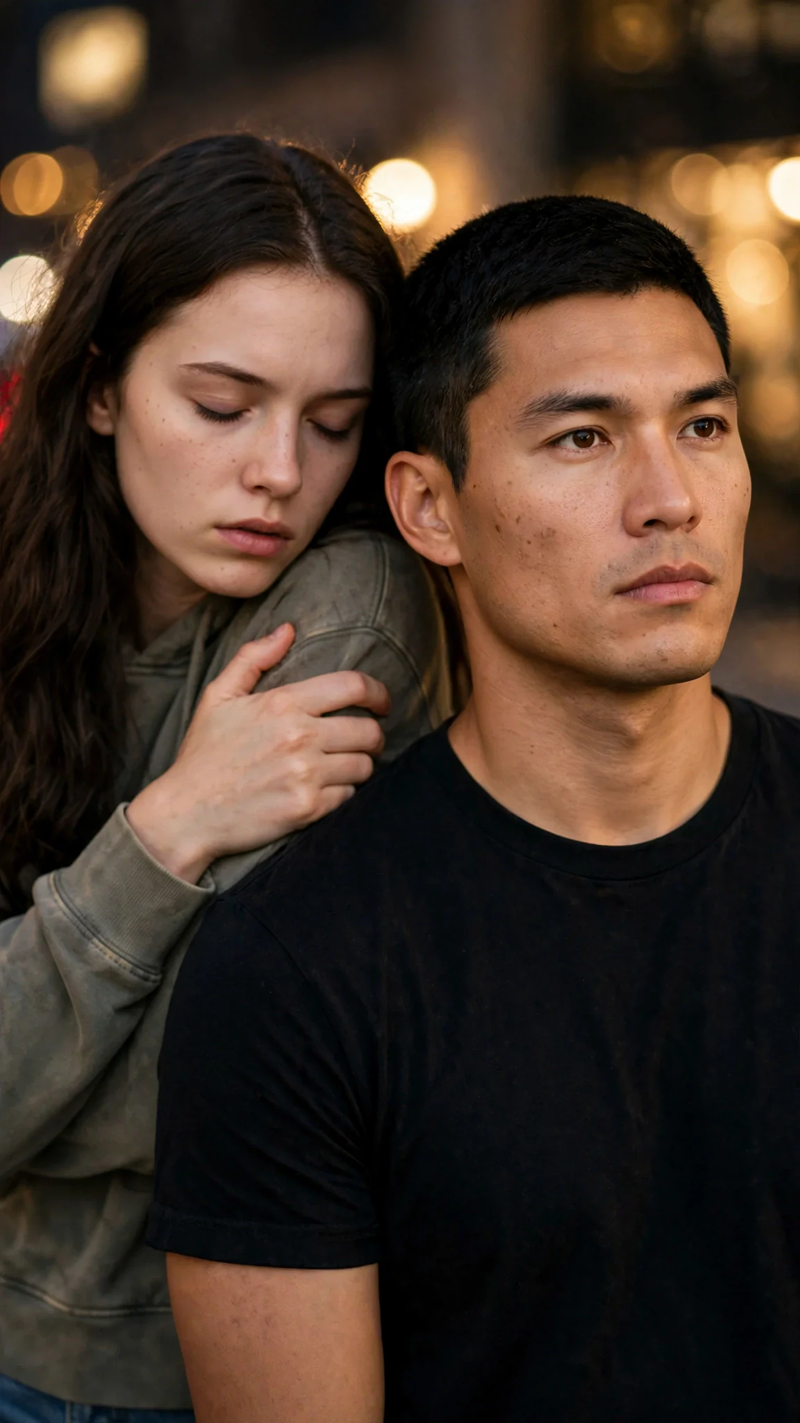 Sienna stands behind Cato's shoulder, her shoulders lowering as the press clicks away.