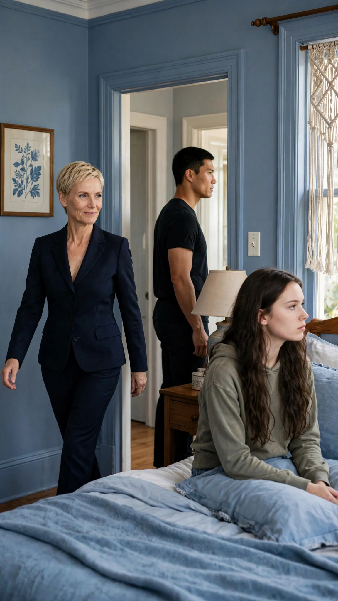 Delia walks out past Cato, her chin high, leaving Sienna and Cato in the doorway light.