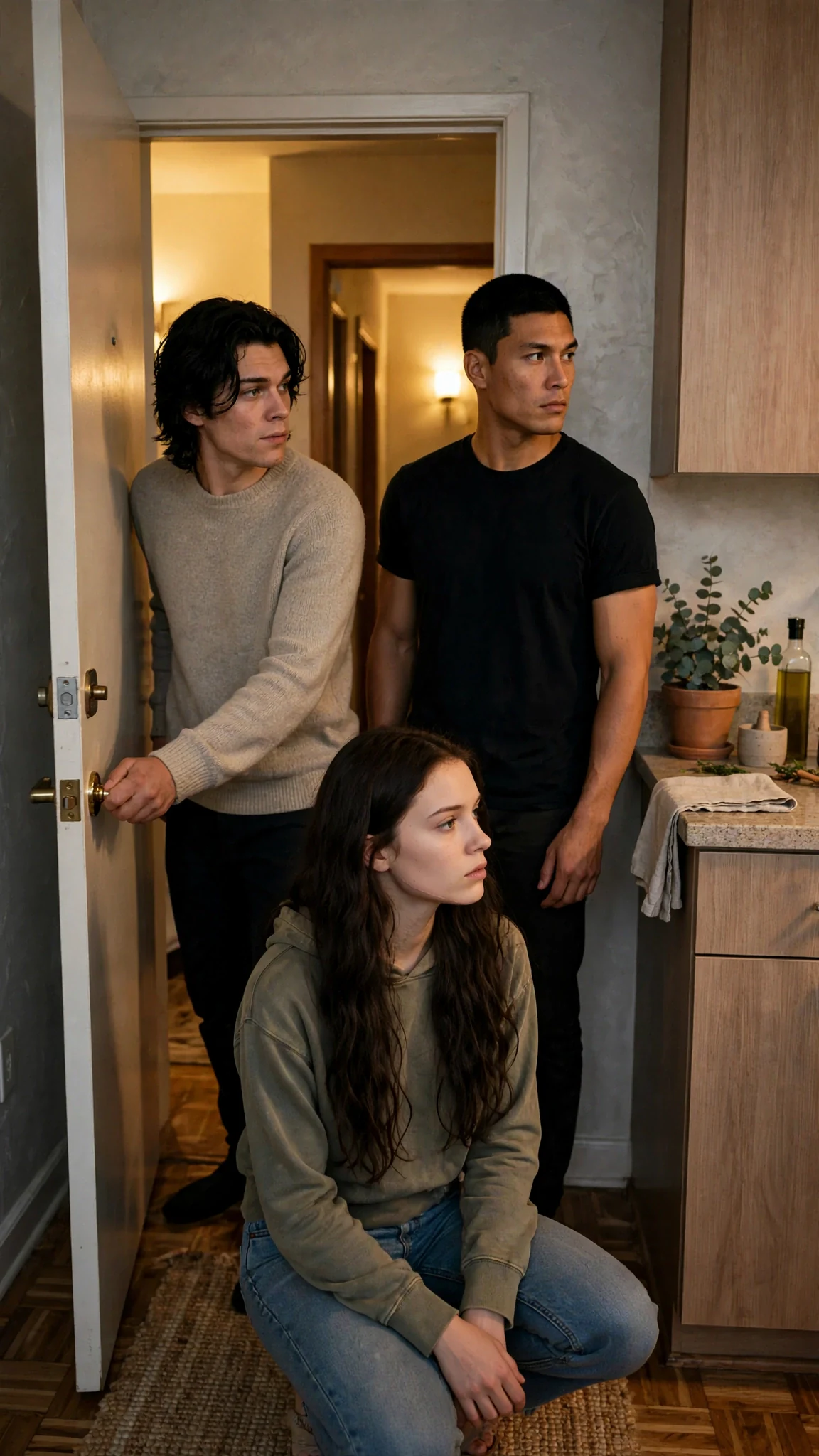 Finn opens the kitchen door wide and light spills into the room.