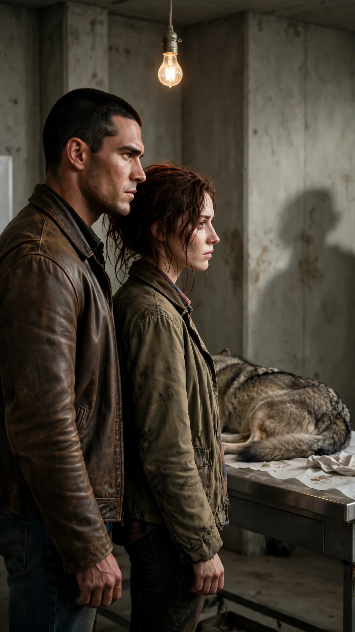 Alone in the clinic, he stands over her, close, the wolf breathing slow behind.