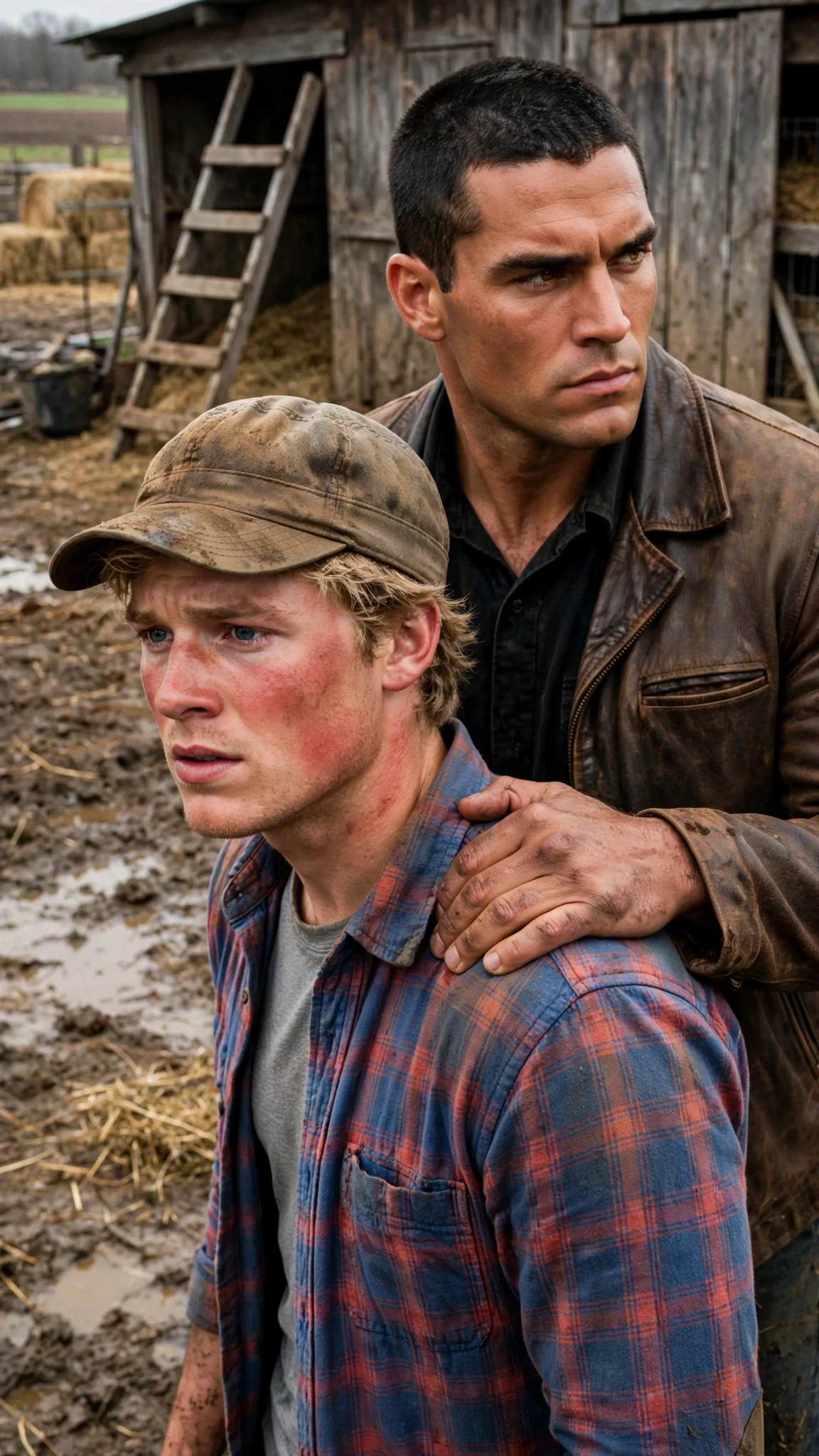 The Alpha appears behind the kennel hand and sets a heavy hand on his shoulder.