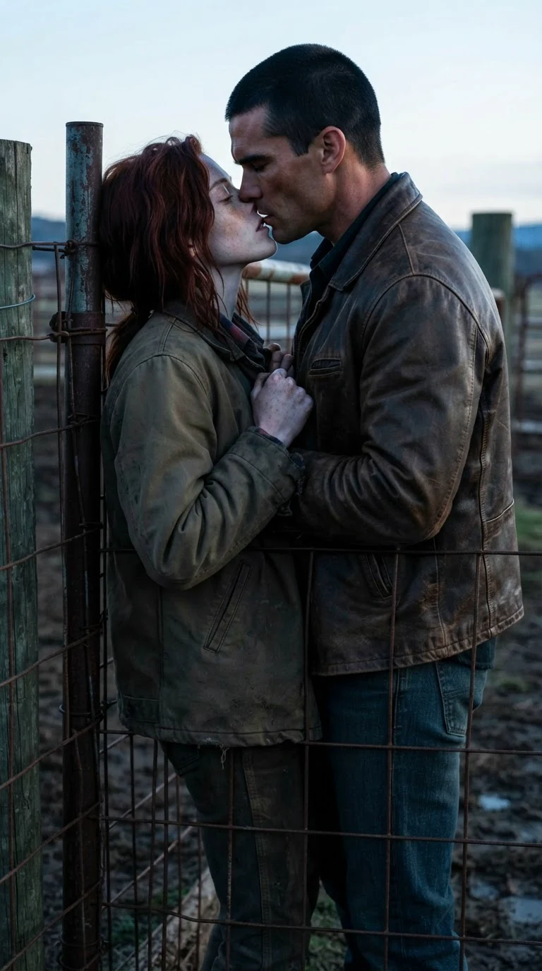 Rhett kisses Garnet hard against the gate, her hands gripping his jacket.