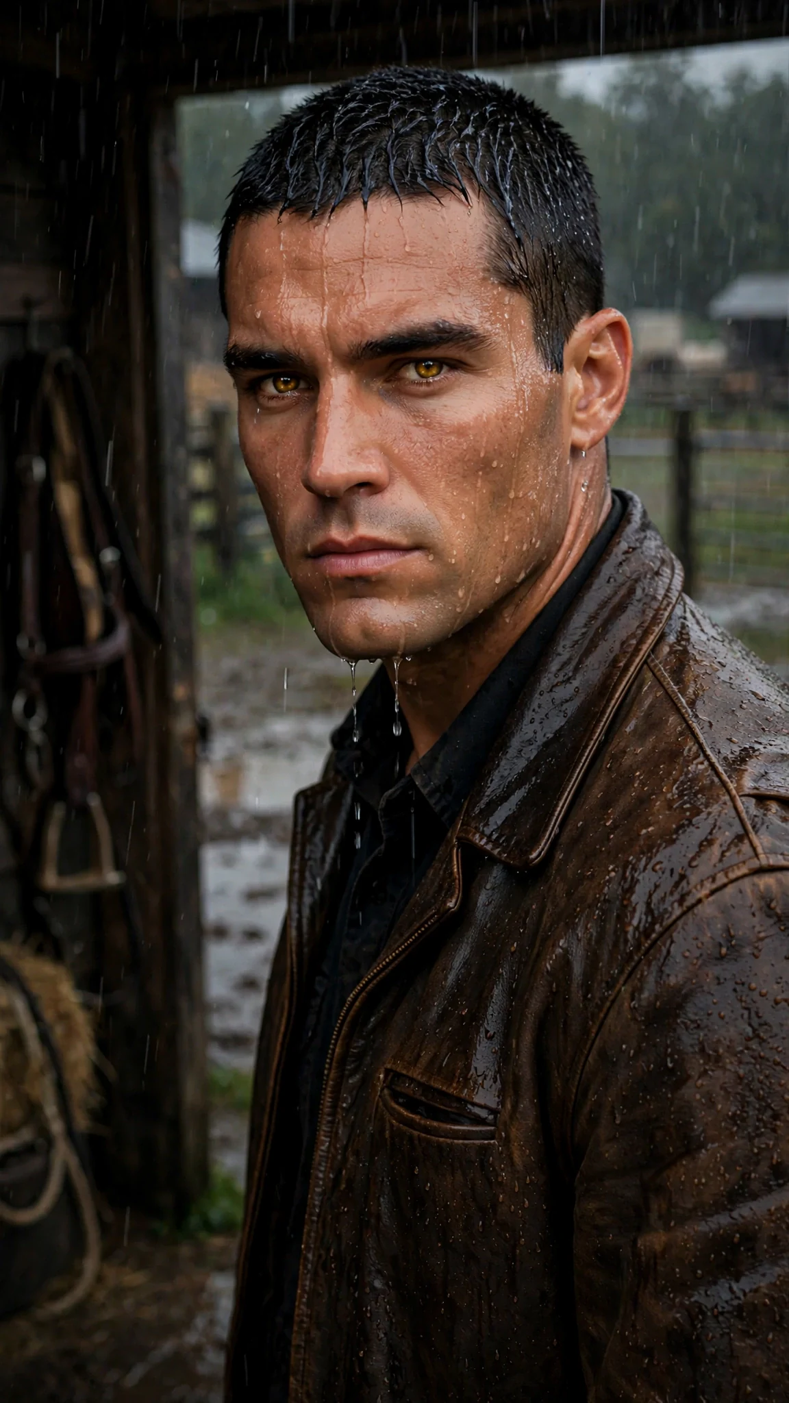 The Alpha in the doorway, rain running off his jaw, answering her flatly.