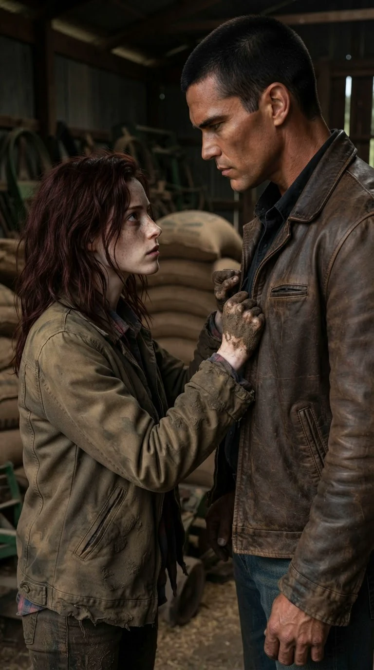 The woman glares up at the alpha, fists still against his chest.
