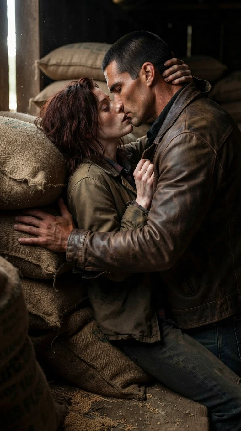 The alpha kisses her hard, one hand in her hair, pressing her back against the grain sacks.
