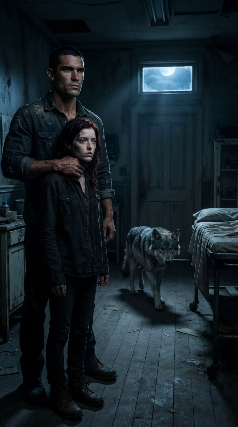 Rhett's hand finds the back of Garnet's neck as the wolf paces.