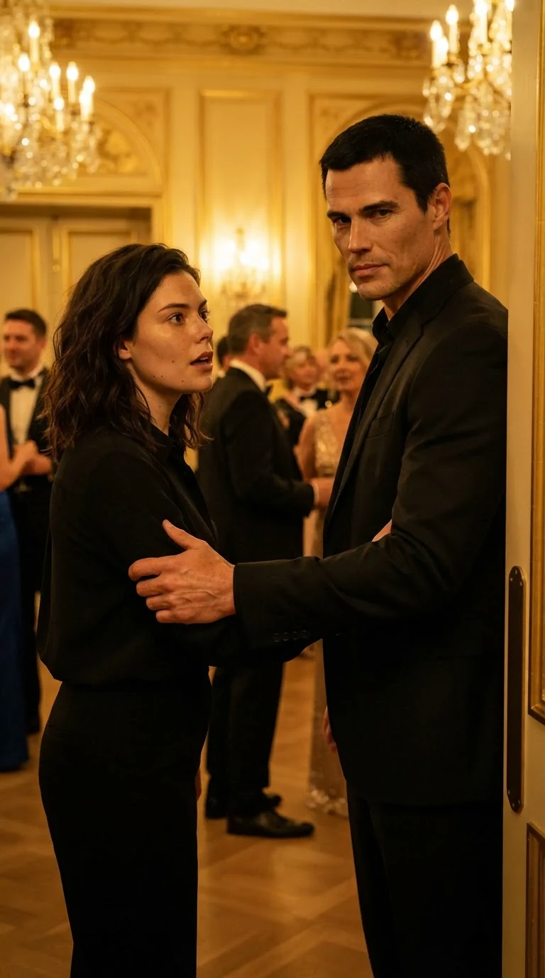 Dominic grips Sasha's upper arm and steers her toward a side door.