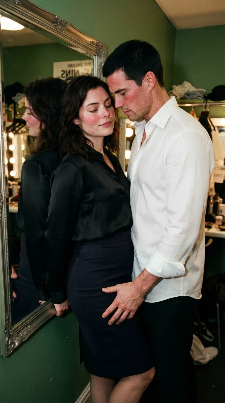 Sasha's hips roll against Dominic's hand under her skirt.
