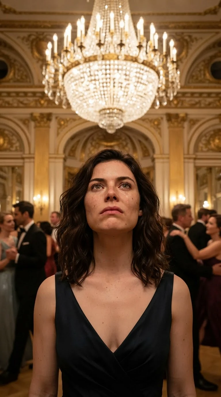 Sasha bites the inside of her cheek and stares up at a ballroom chandelier, refusing to break.
