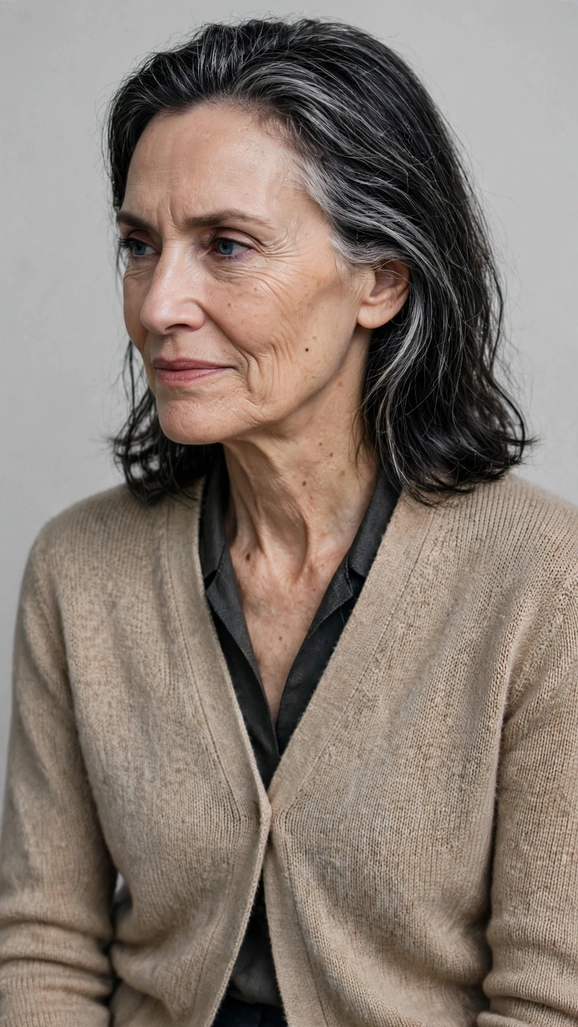 The older woman's cold blue eyes slide away, her expression unreadable.