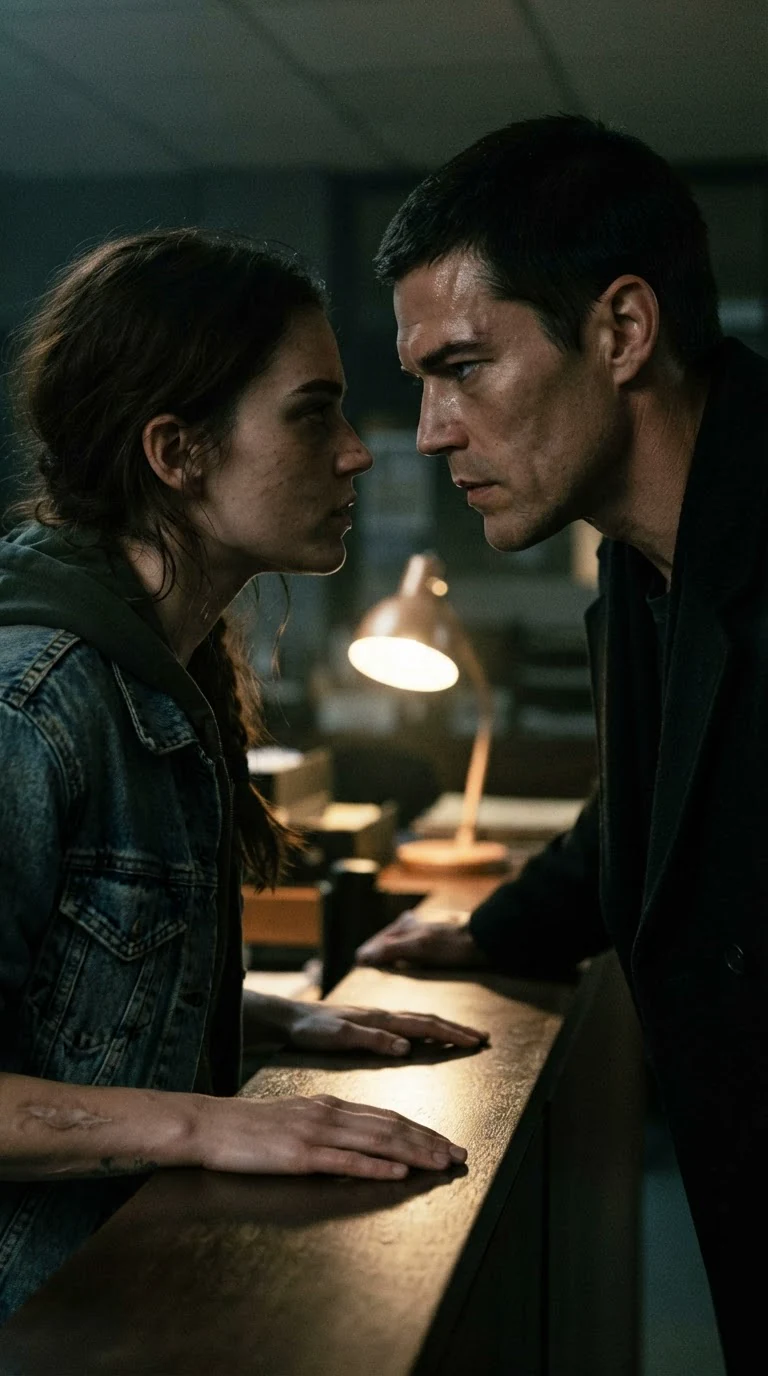 He leans a fraction closer and she does not move away.