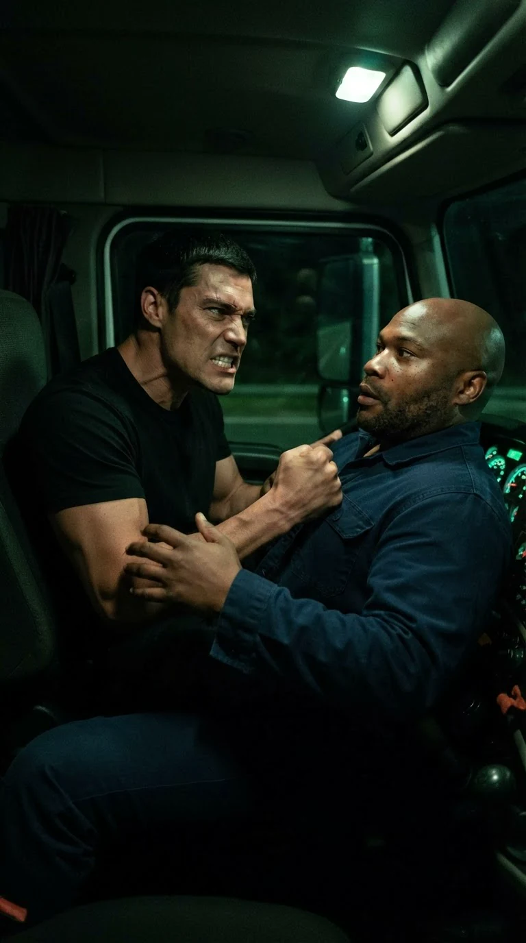 Axton grabs a fistful of Tate's jacket across the cab, the truck rocking, teeth bared.