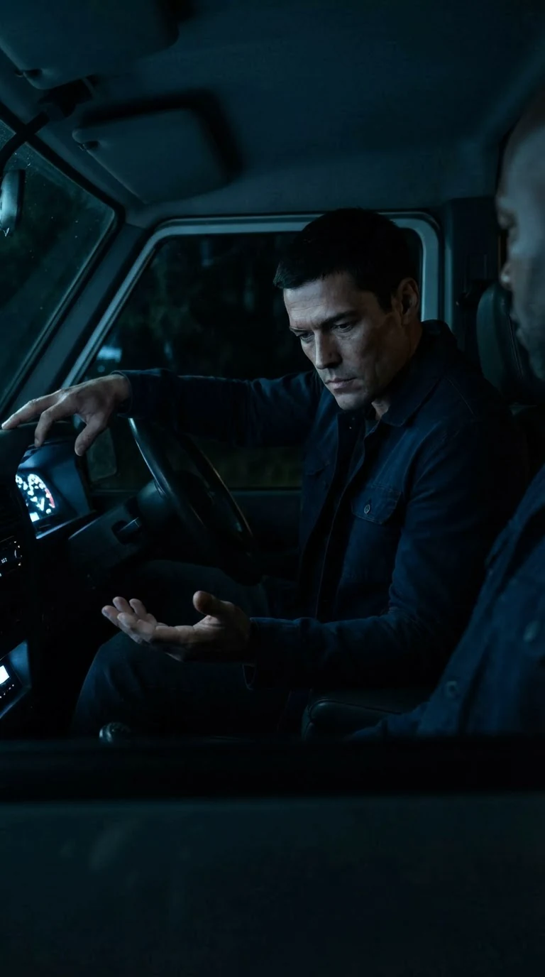 Axton sits back in the driver's seat staring at his own open hand, ashamed and furious.