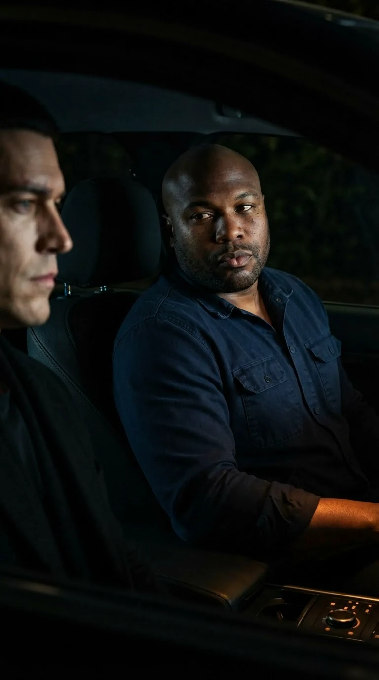 Tate exhales and looks away, then back, both men grim in the cab.