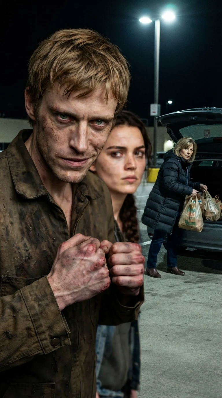 Vernon sneers in Lainey's face while a woman in her fifties hurries into her car behind them.