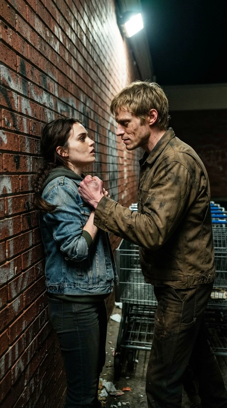 Vernon shoves Lainey back against the grocery store's brick wall.
