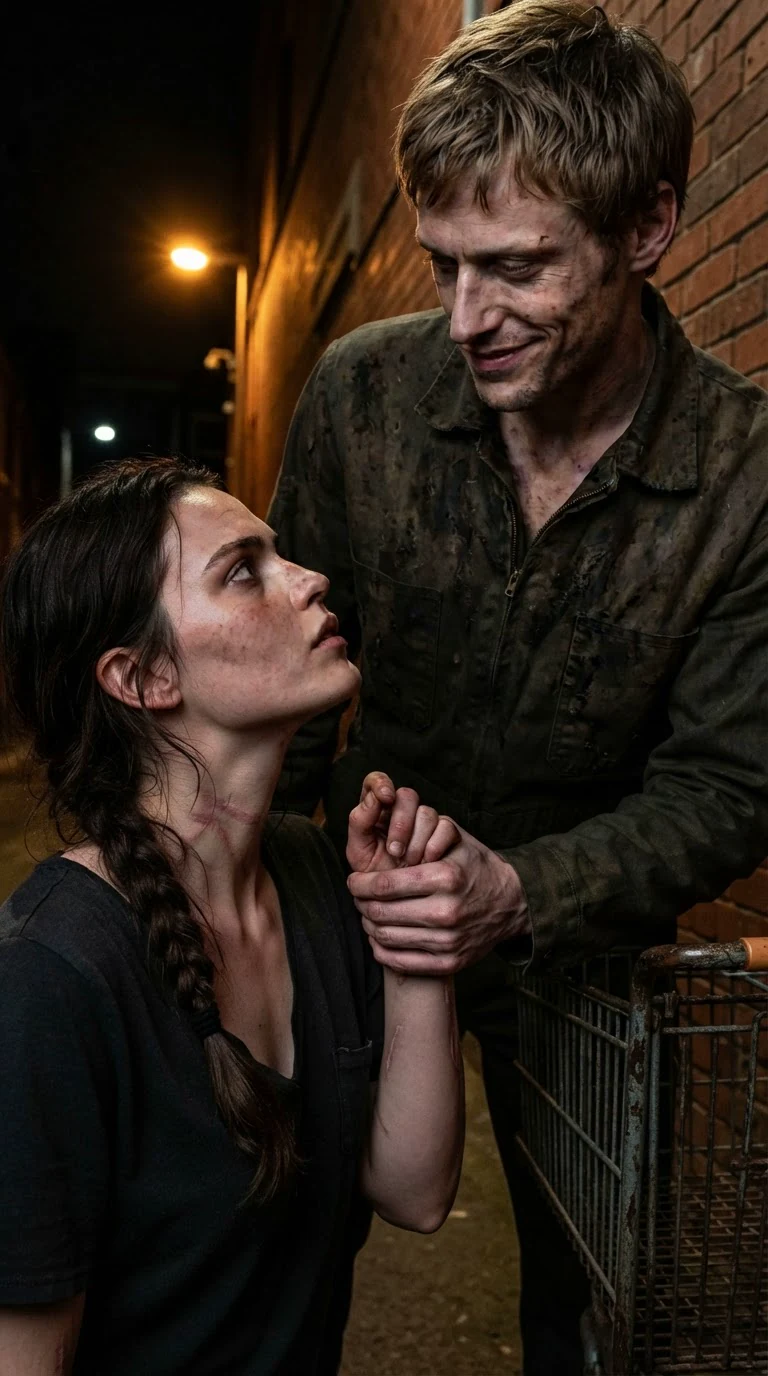 Lainey stares Vernon down, chin raised, wrist still in his grip.