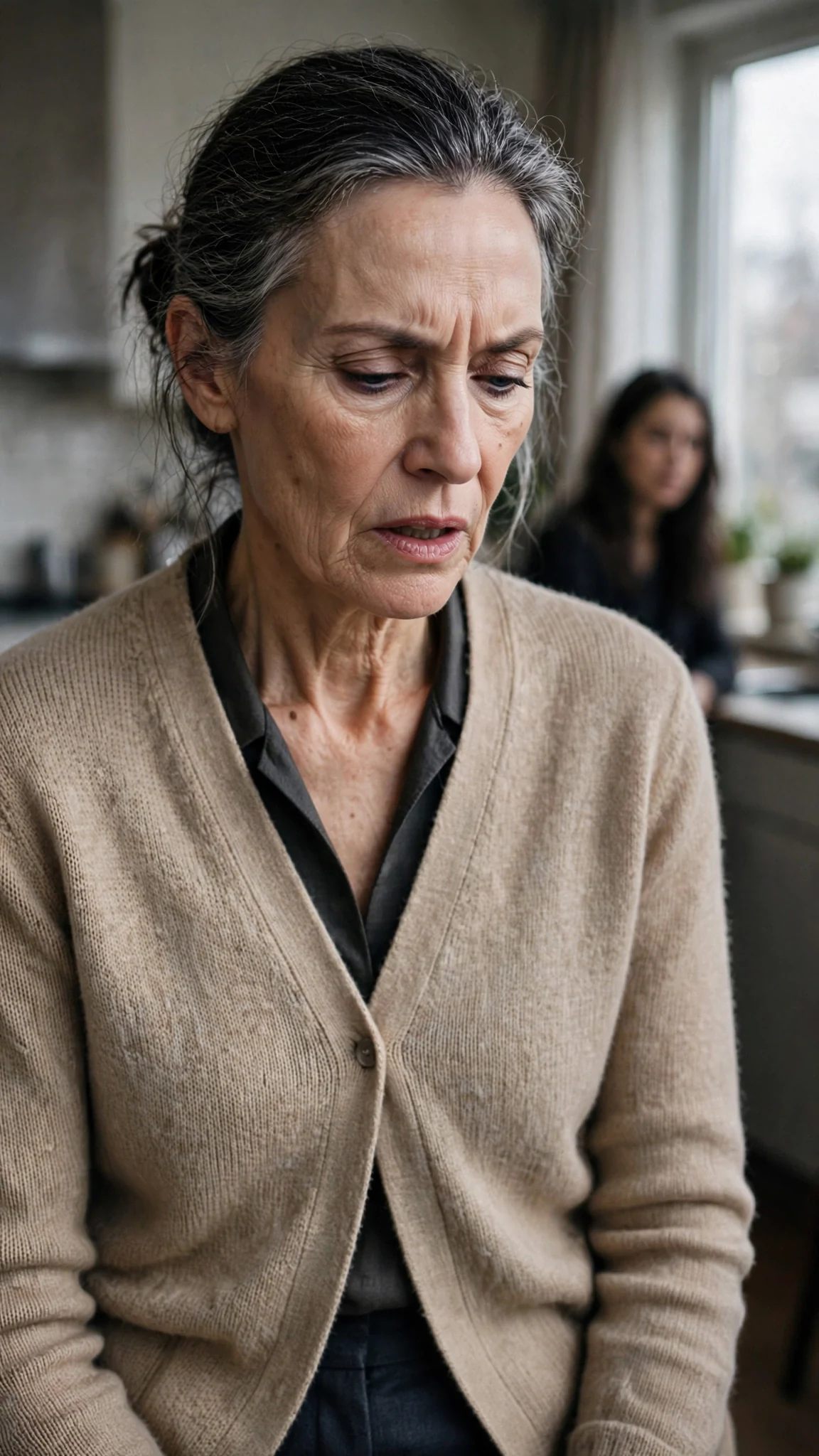 Charlene's cold face as she argues, Lainey blurred behind her.