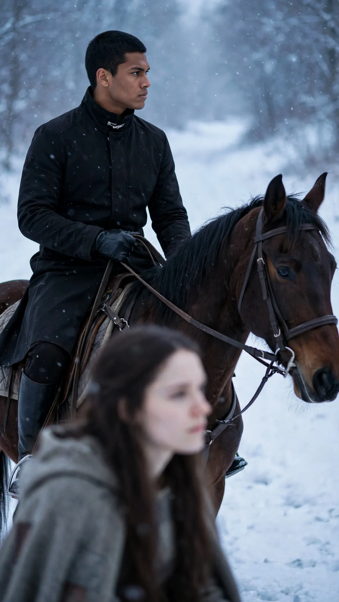 The man on the horse turns his face away, done with the conversation.